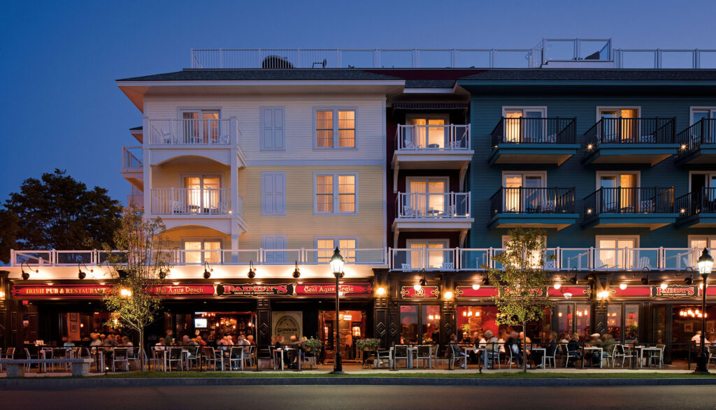 Paddy's, located on the street level of West Street Hotel, in the evening.