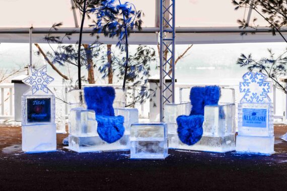 Seating made of ice blocks at The Sagamore's Ice Bar.