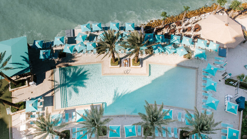 An aerial view of the pool at Opal Sands in Clearwater Beach, Florida.