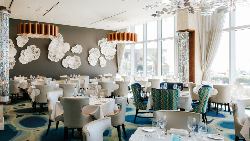 The interior dining room at SeaGuini at Opal Sands in Clearwater Beach, Florida.