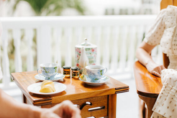 drinking tea on the porch